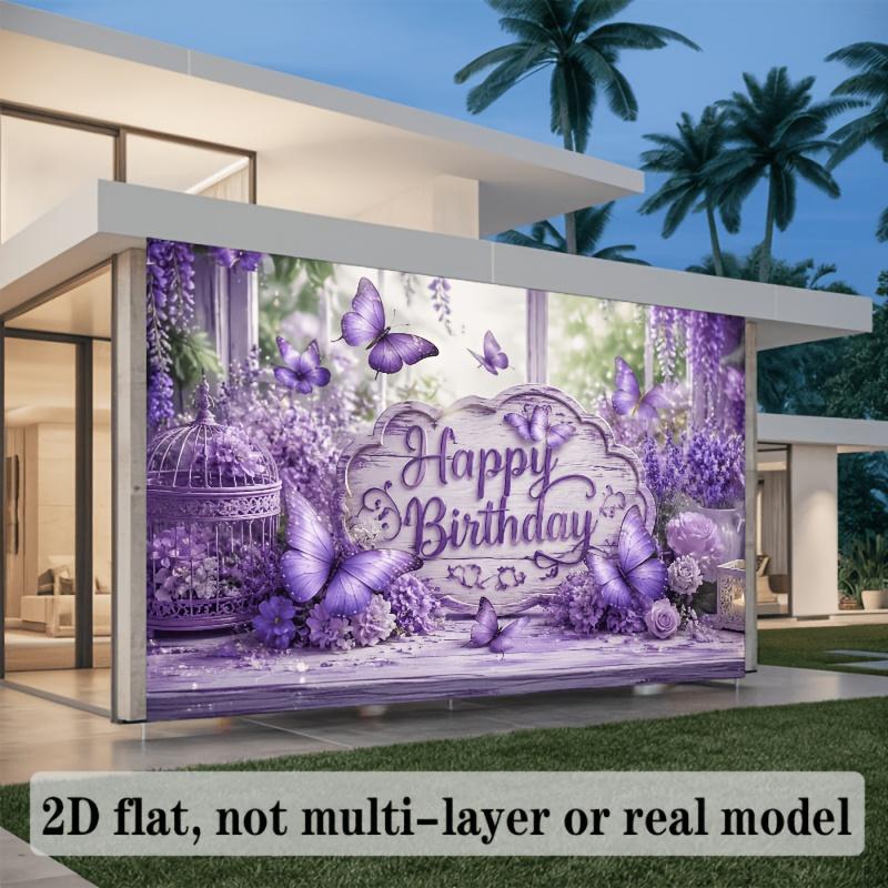 2D Flat Purple Butterfly Happy Birthday Theme Banner Made with For Home Party Indoor Outdoor Party Birthday Party Decor Wall Decor Photo