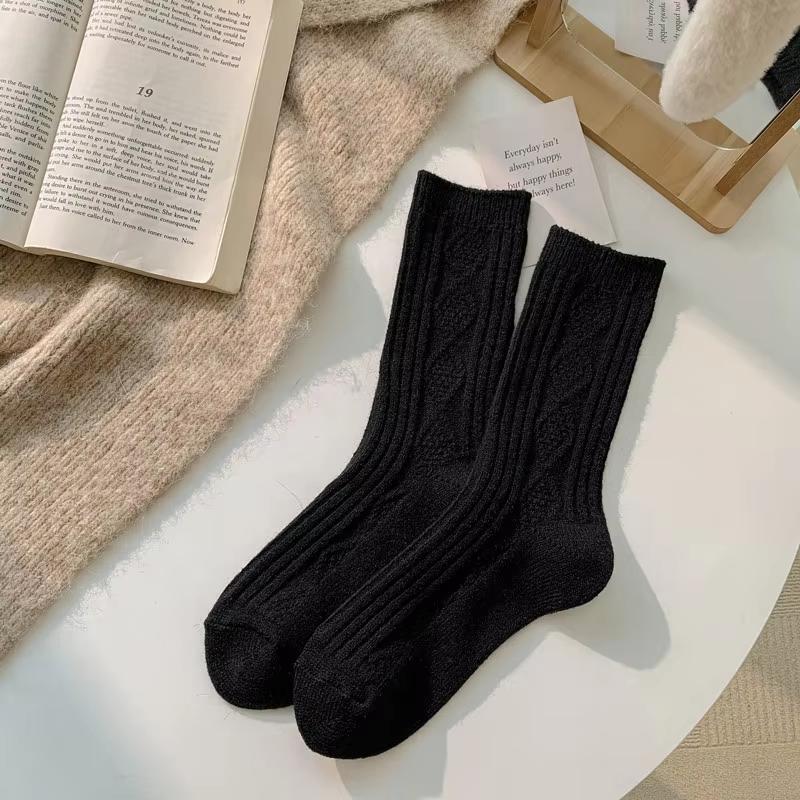2025 1/3pairs New Cashmere Wool Socks Women's Winter Thicken Warm Black White Pack Set Thermal Japanese Fashion Solid Color