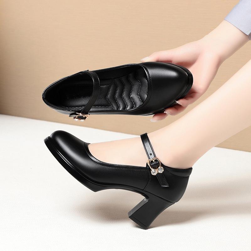 Waterproof Platform High Heel Round-Head Summer Model Training Special Catwalk Work Single Shoes Elegant Simple Black Autumn