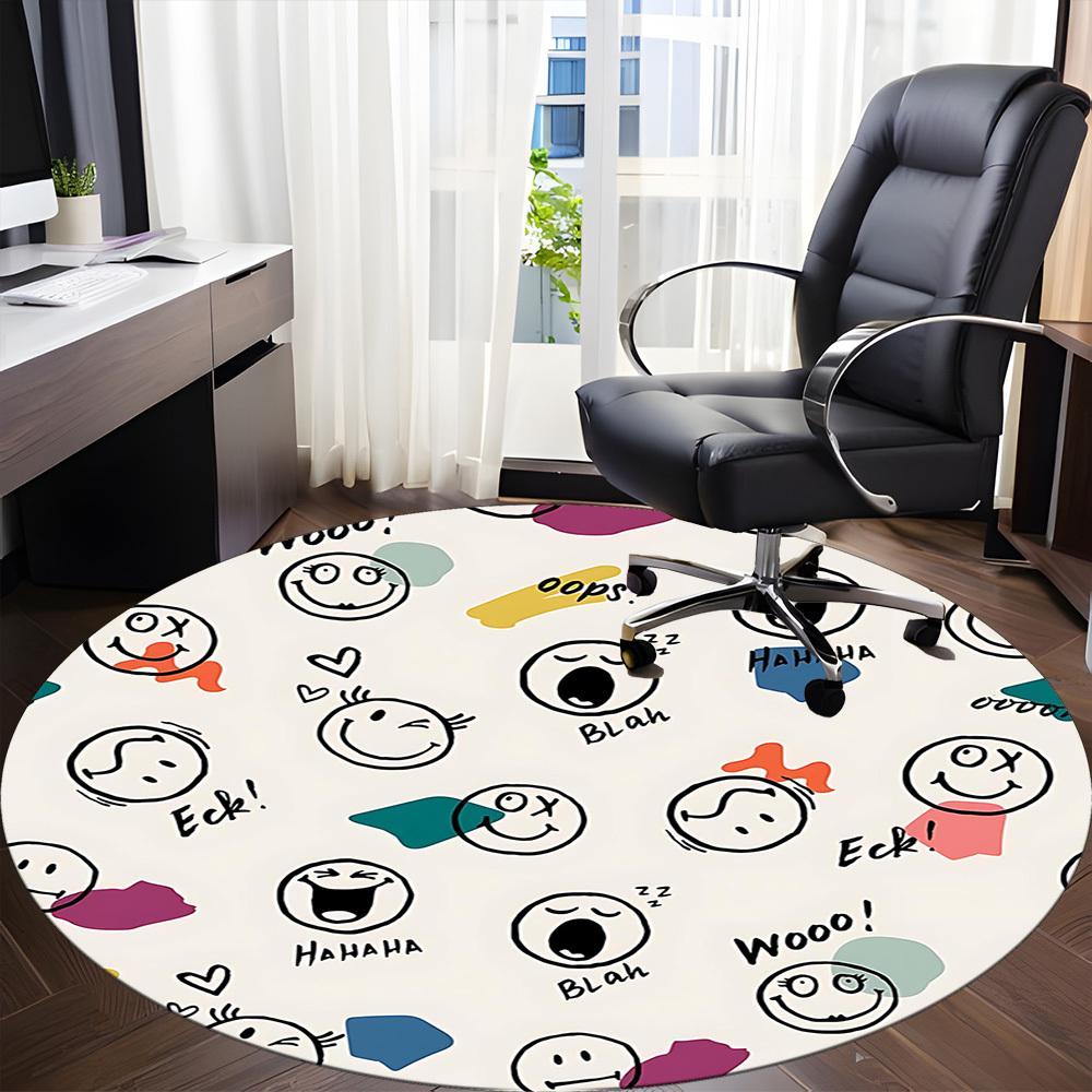 1PC Emoticons Faces Office Round Area Rug, Indoor Mat Suitable For Office, Under Office Chairs Bedroom Living Room Home Decor, Room Deco 234