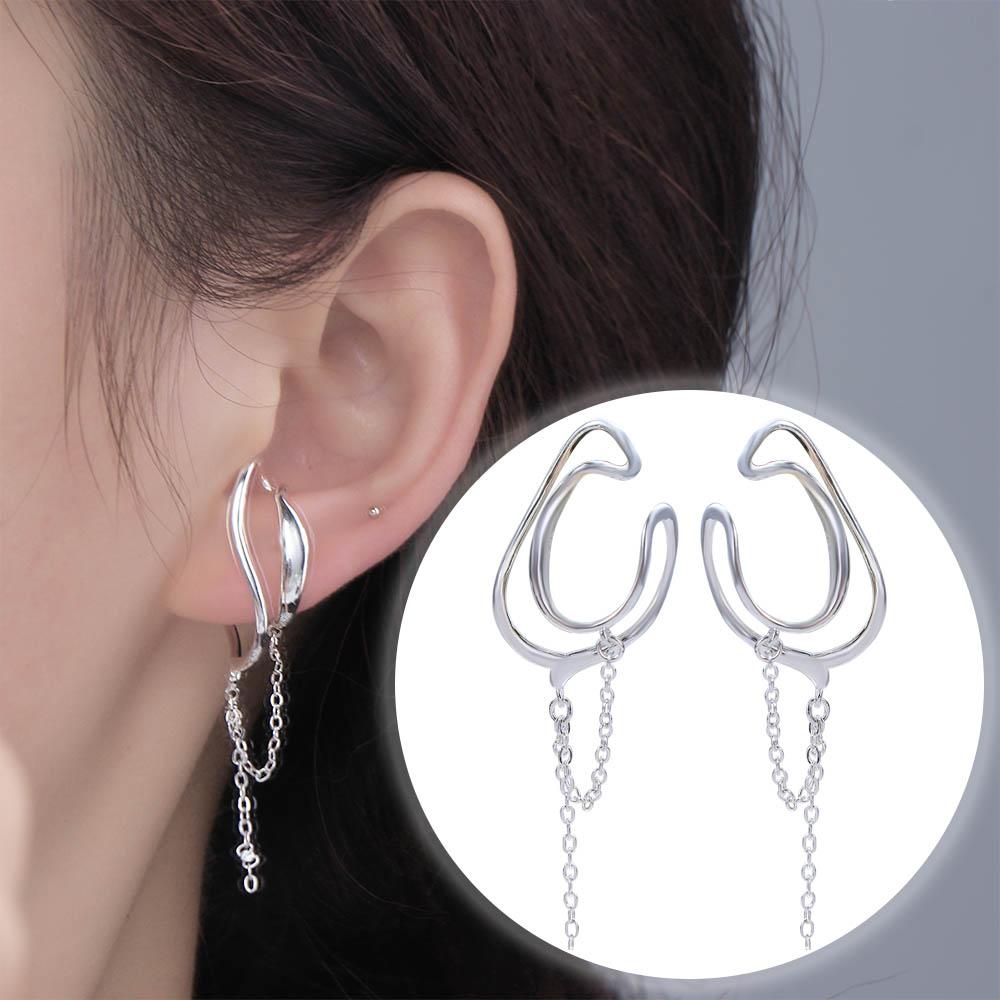 Girls Chain No Pierced Punk Tassel Dangle Earrings Clip On Earrings Women Ear Clip Korean Ear Cuff