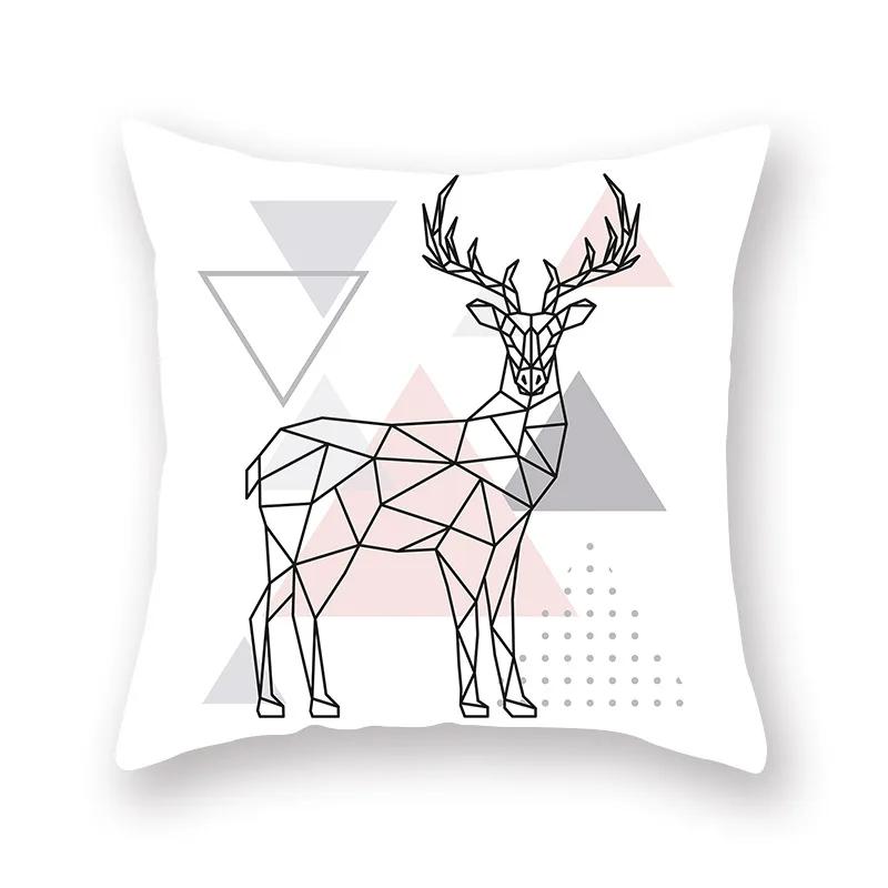 Polyester Nordic Style Cute Cartoon Throw Pillow Case Geomtric Animals Deer Giraffe Sofa Seat Cushion Cover For Living Room