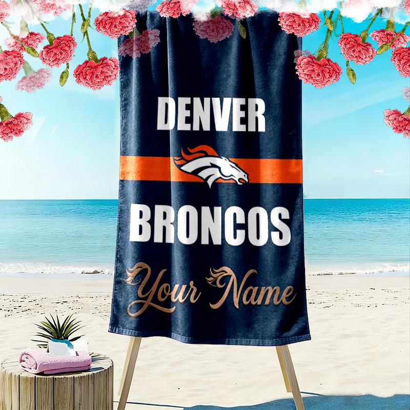 Name Custom Denver Broncos Logo Print Beach Towel, Large Soft Quick Dry Towel for Beach Camping Swimming