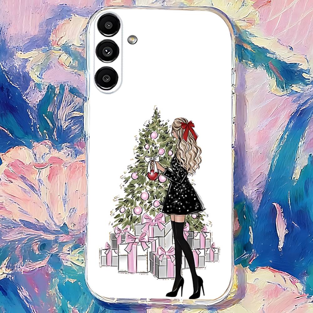Christmas Tree Girl GiftS Clear Case Suitable for Samsung S30,S25,S24,S23,S21,S22,S20,S10,5G,FE,lite,PIus,Ultra Transparent