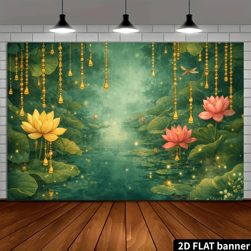 1Pcs New Chinese Style Lotus Pond Dragonfly Decoration Background Landscape Backdrop Decorations For Photo Studio Booth Party