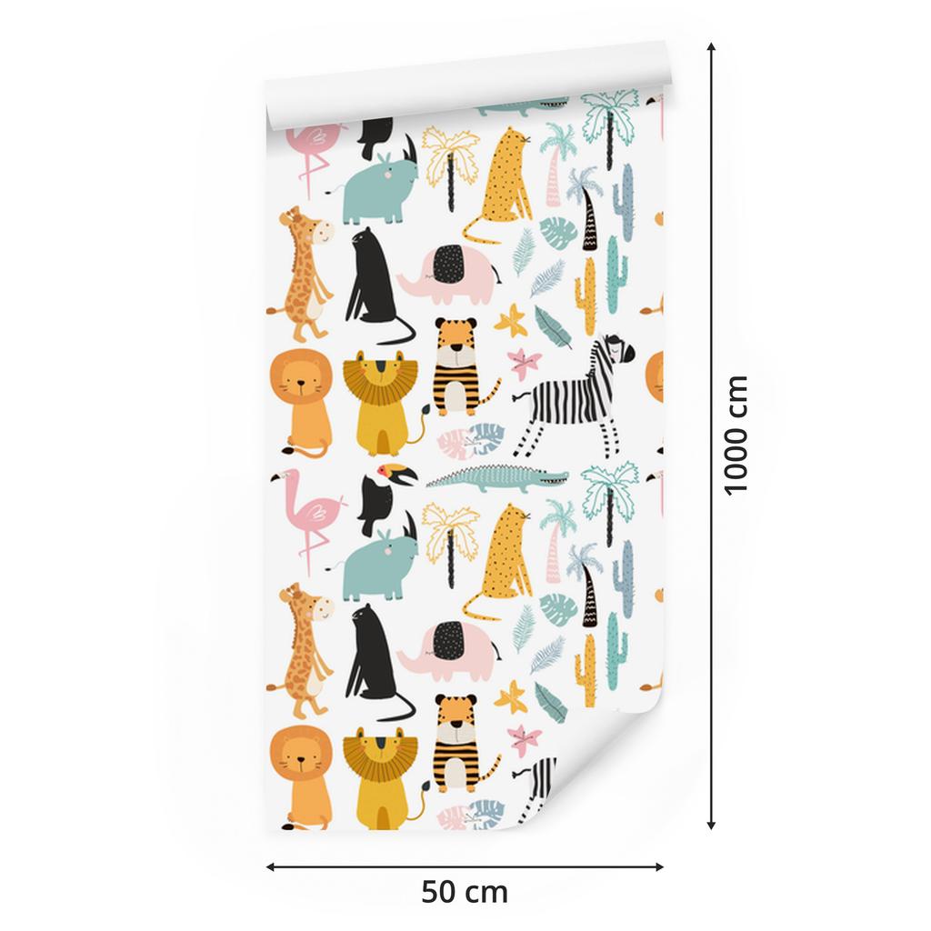 Wallpaper Animals Crocodiles Lions and Palm Trees for Living Room and Bedroom 50x1000