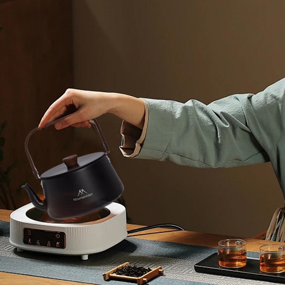 1.1L Camping Water Kettle with Wood Handle Teapot Coffee Pot Aluminum Alloy Ultralight Outdoor Kettle Tourist Cookware Supplies