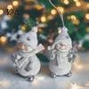 Cute Snowman Statue Gifts 2Pcs Christmas Figurine, Tabletop Decor, Resin Snow with Tree Ornaments Knit Hat Scarf for Home Mantel Window Holiday