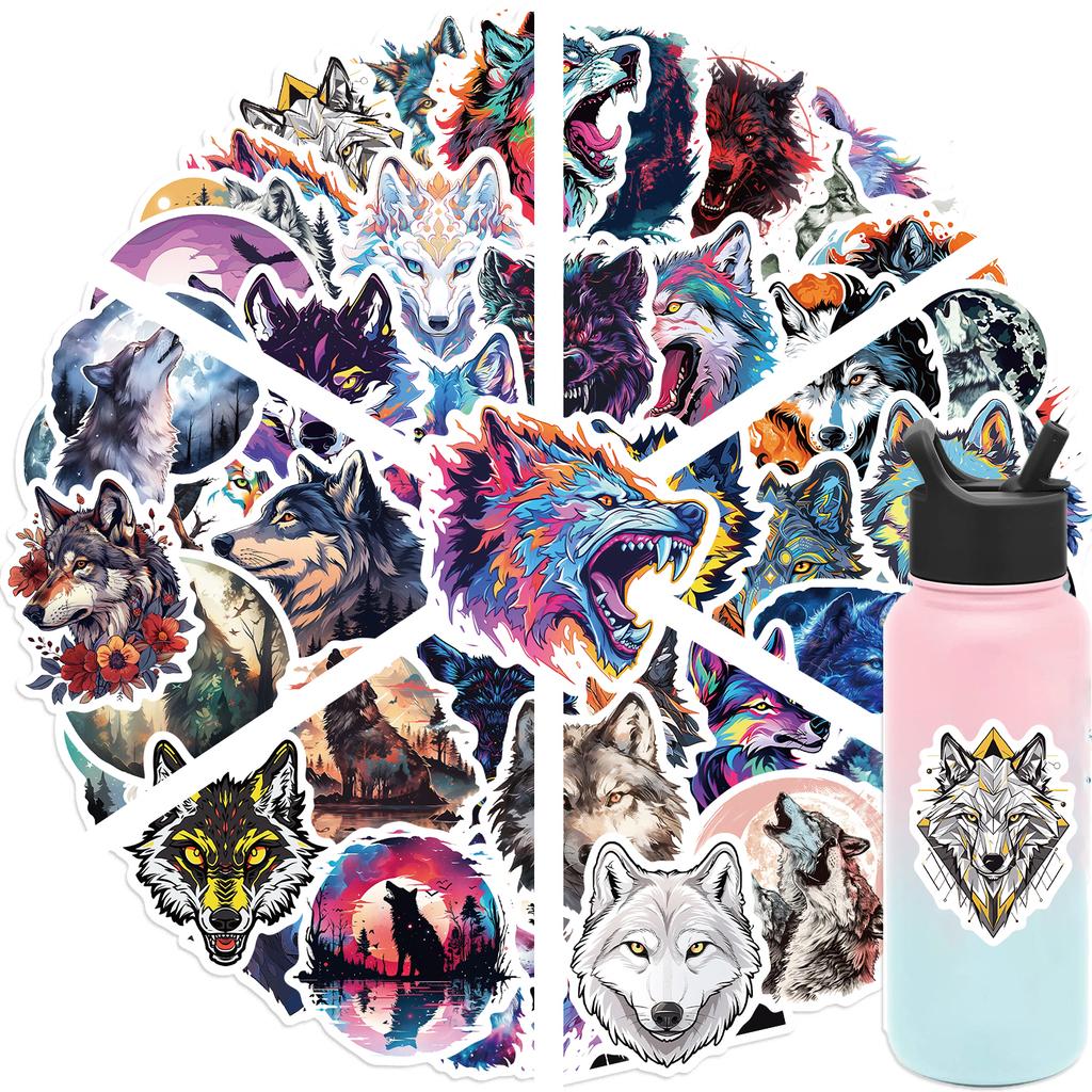 50PCS New Trendy Cartoon Wolf Graffiti Sticker Helmet Cup Car DIY Waterproof PVC Reward Sticker Cartoon DIY Decal