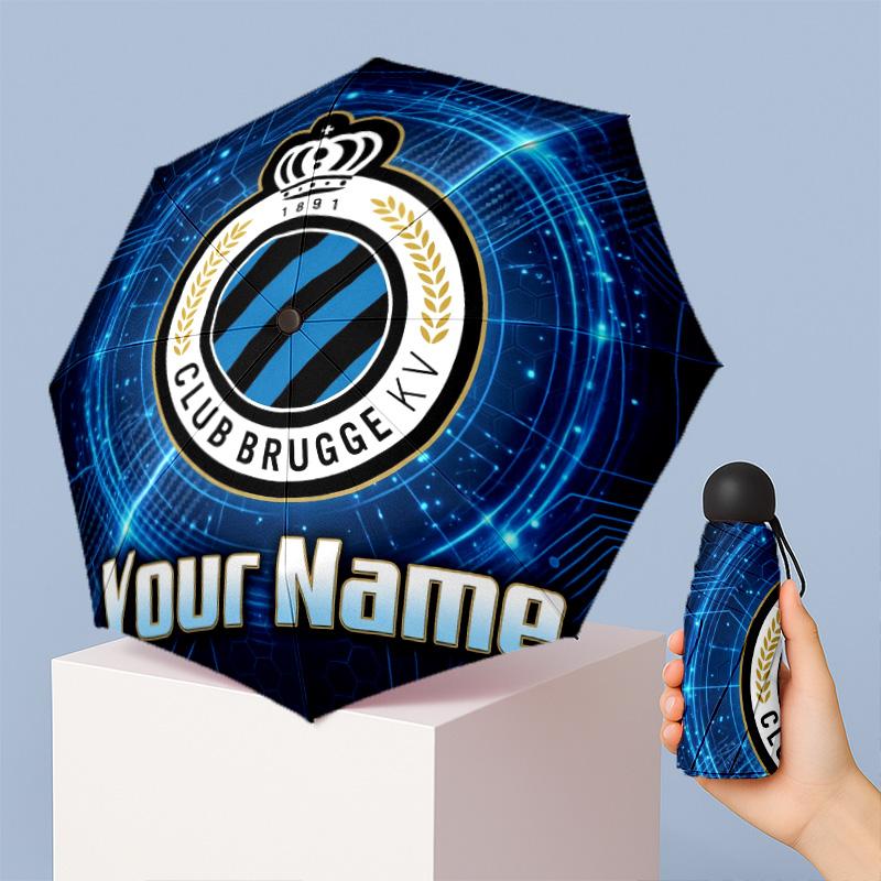 Club Brugge FC Manual Five Fold 8 Rib Umbrella Support Custom Text, Lightweight Travel Umbrella