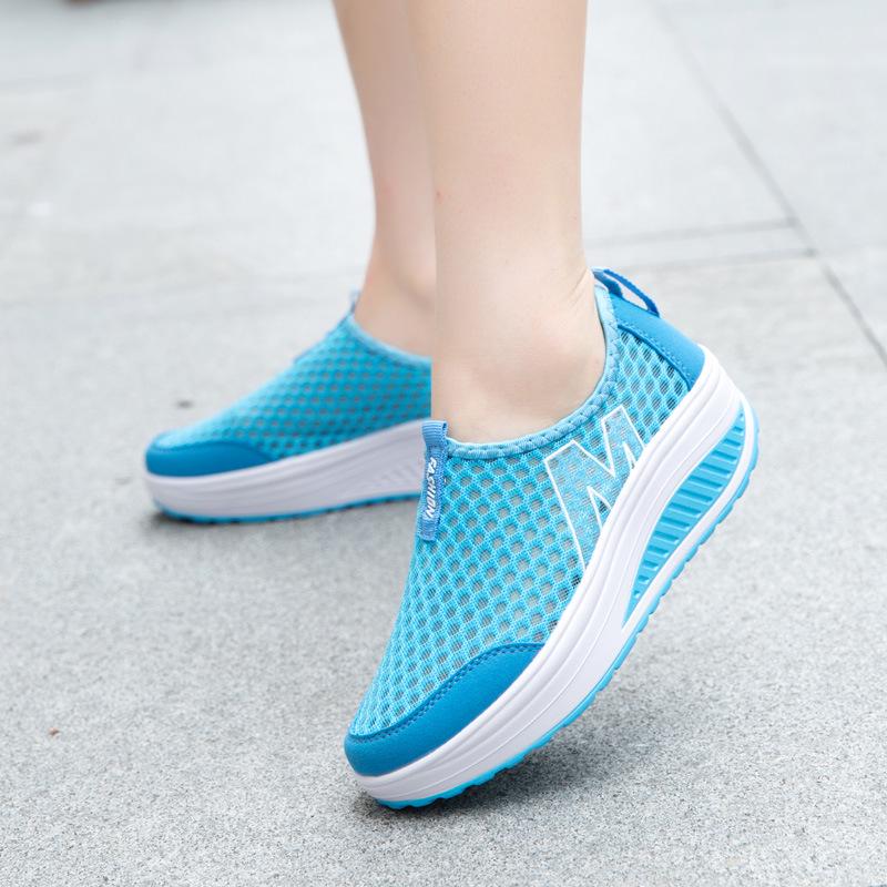 Women's Mesh Slip-On Platform Shoes - Spring/Summer Breathable Casual Sneakers with Thick Sole