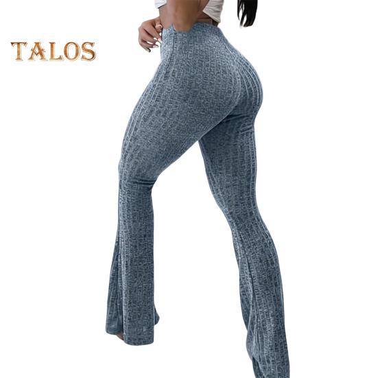 

Женские штаны для йоги с высокой талией, расклешенные широкие леггинсы, однотонные спортивные штаны с эластичным поясом, повседневная одежда L синий