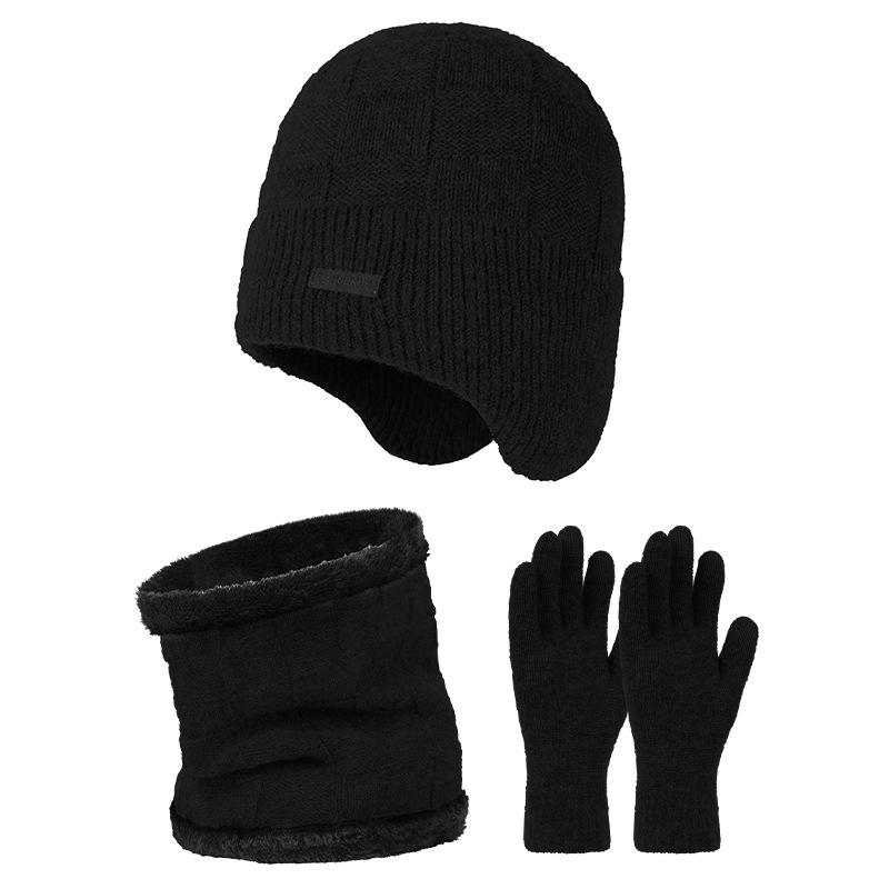 New hat, scarf and gloves integrated knitted hat, men's and women's winter plush warm wool hat set