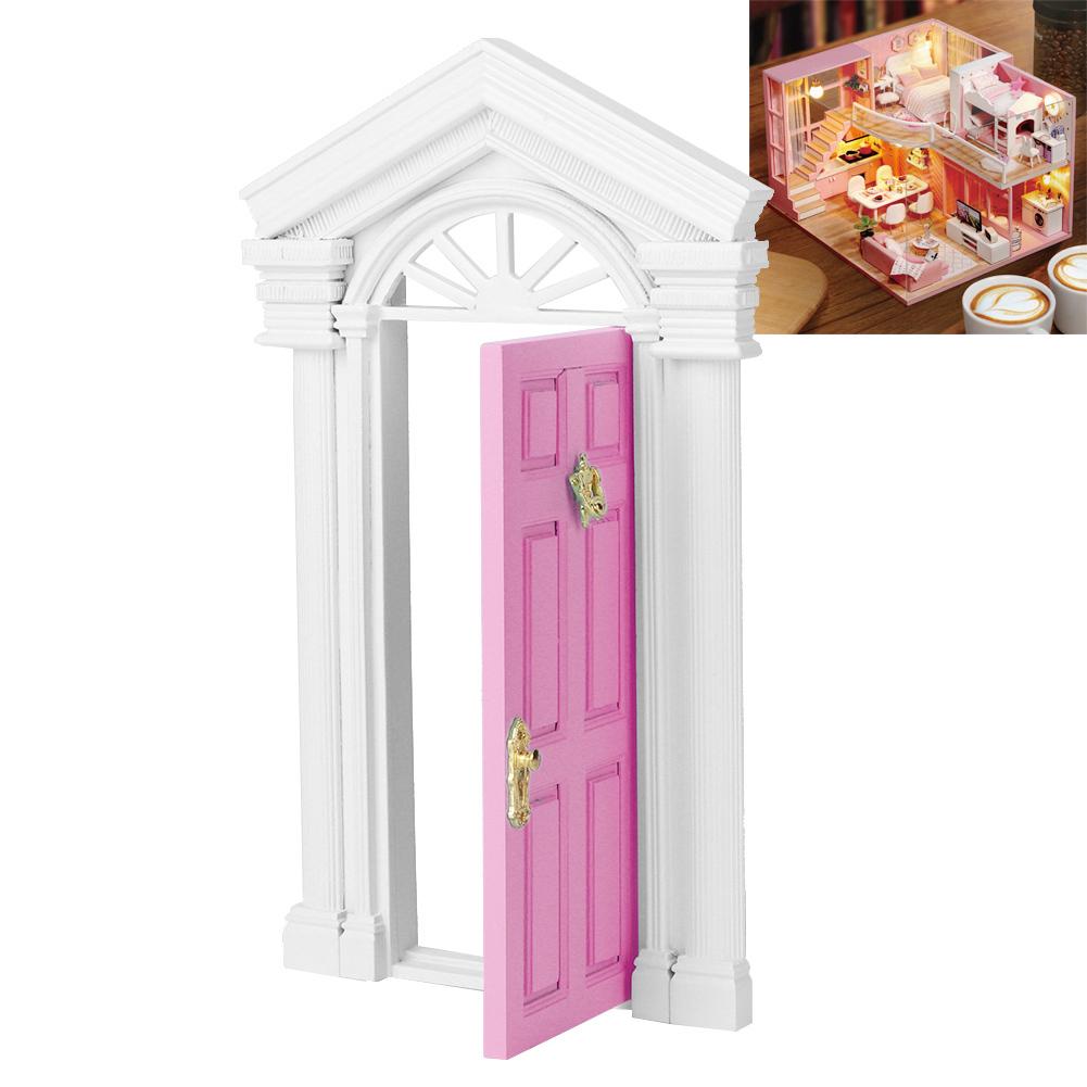1:12 Dollhouse Miniature Little Mini Fairy Wood Birch Door Opening with AccessoriesPink