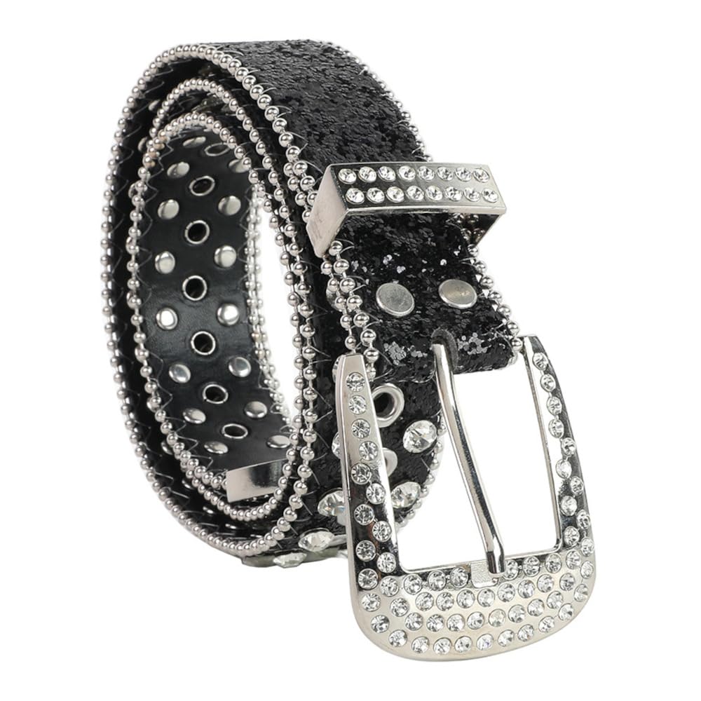 Bling Bling Sparkling Rhinestone Studded Western Metal Black [Lamerry] Belt, Belt, Buckle, 115cm, Men's & Women's,