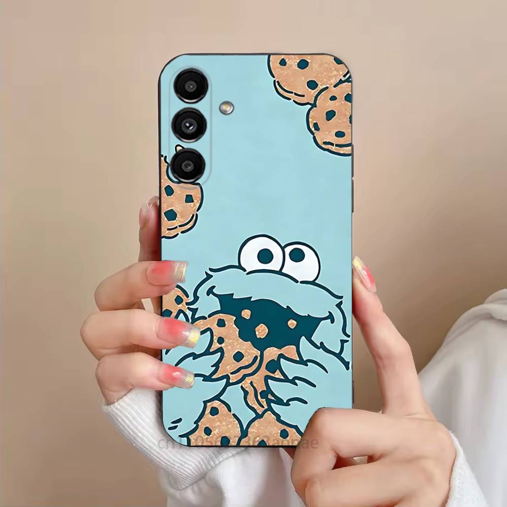 

Cartoon C-Cookies Monster Phone Case For Samsung S25,24,23,22,21,S20,Ultra,Plus,FE Black Soft Cover SamsungS25PLUS