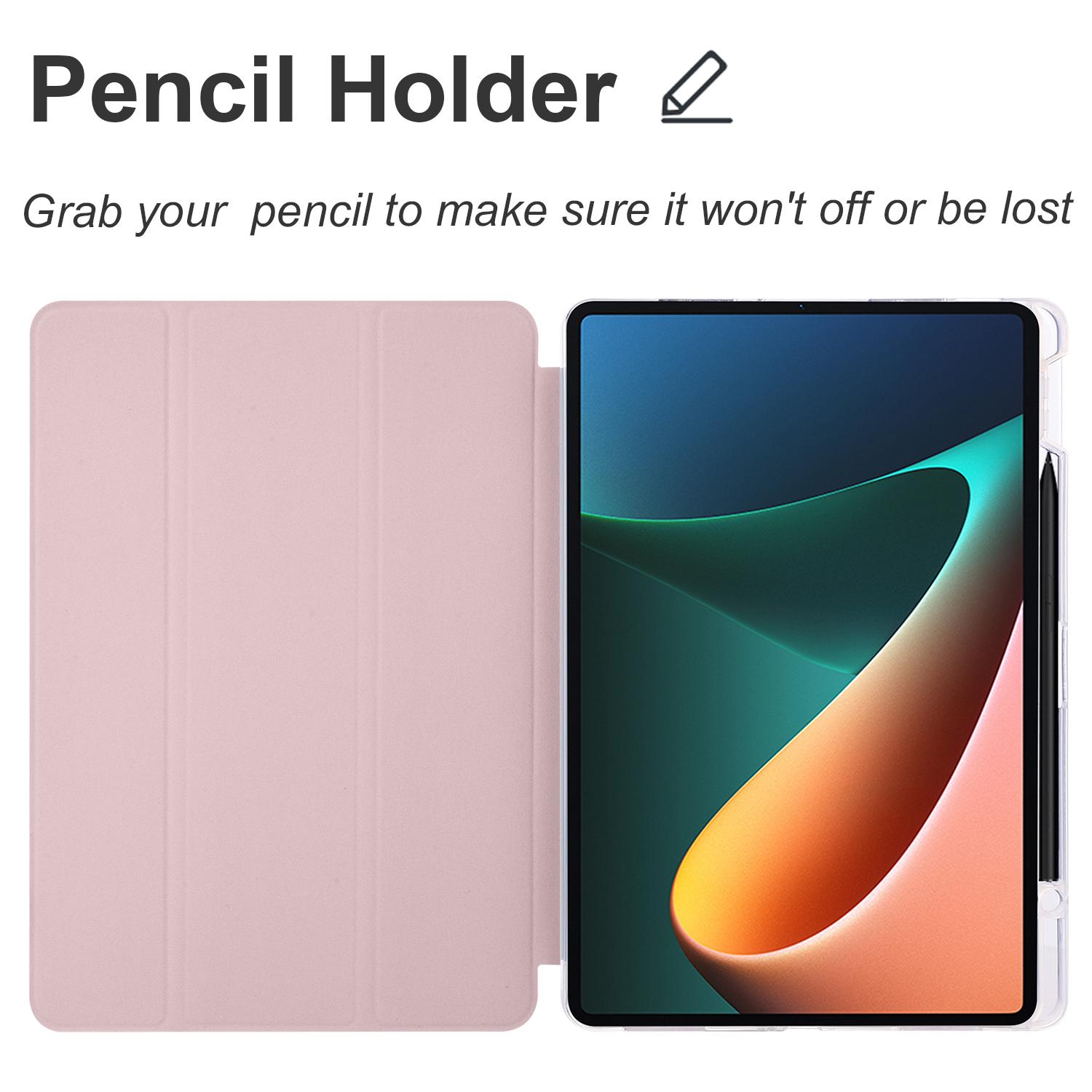 

For Xiaomi Pad 5/Pad 5 Pro Case Tri-Fold Stand Tablet PU Leather Cover Protective Case with Pencil Slot Pink