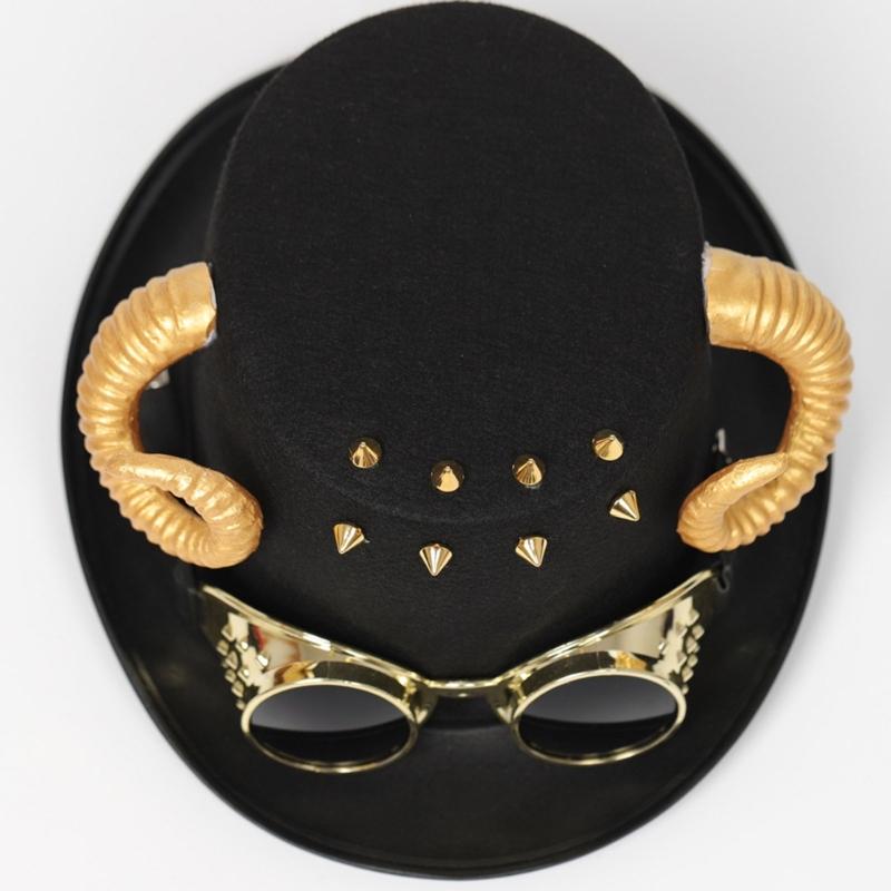Steampunk Top Hat One Size Wool Victorian Hat with Goggles Unisex Costume Top Hats Gothic Hippies Caps Halloween Props