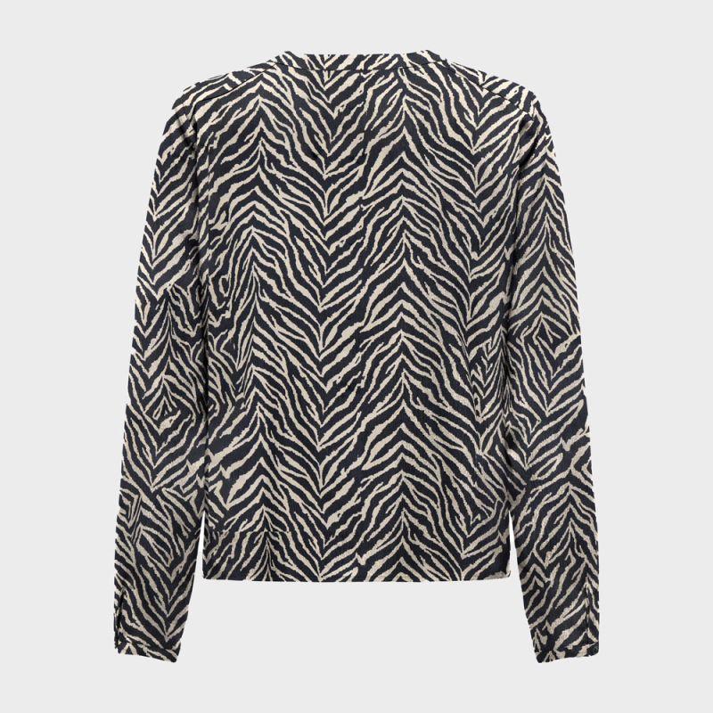 Black Zebra Print V-neck Blouse with Buttons Woman ONLY