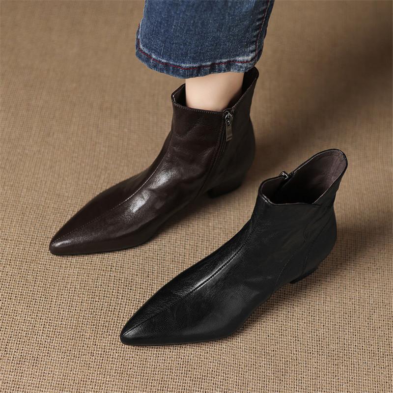 Fashion New Autumn/winter Sheep Leather Women Boots Pointed Toe Shoes for Women Fashion Boots Women Versatile Mid Heels Ankle Boots