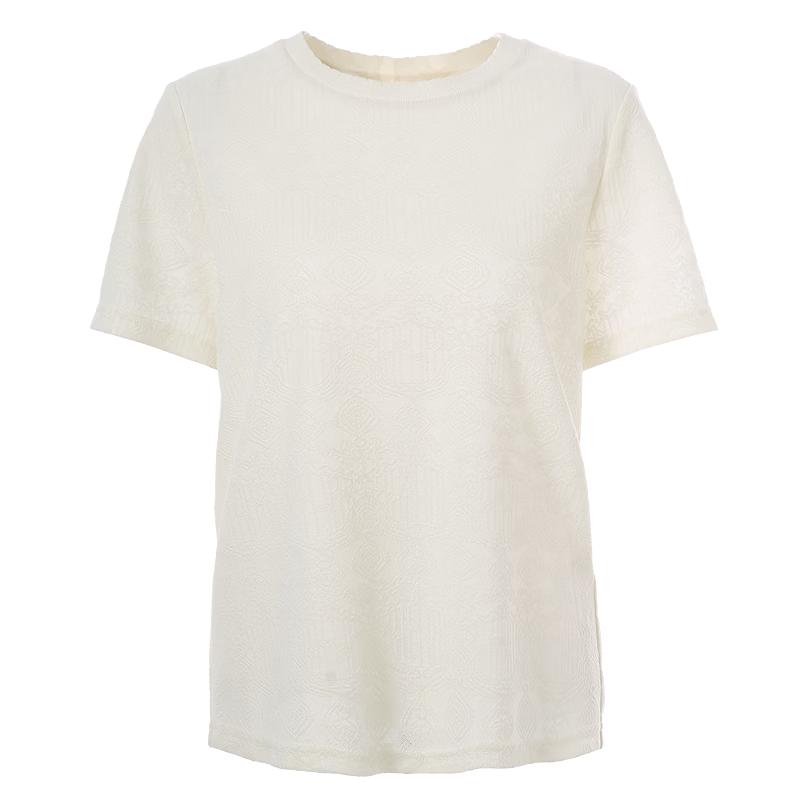 Betu Women s Jacquard Round Neck Short Sleeve T-Shirt XS