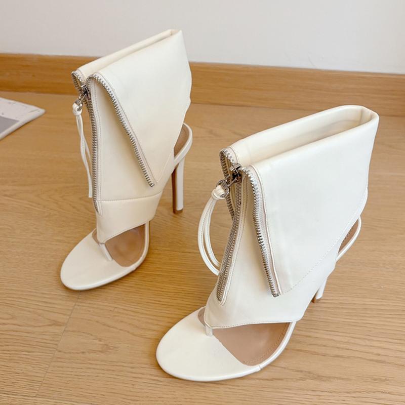 Liyke New Style Clip-On Open Toe Ankle Boots Women Sandals Fashion Tassel Zip Designer High Heels Booties Female Party Prom Shoe