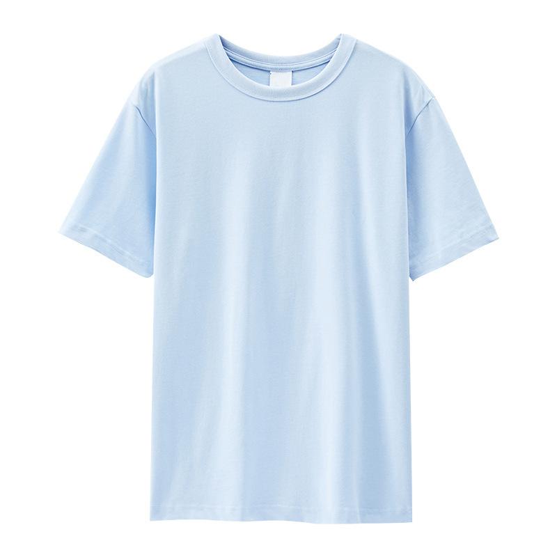 Men's T-shirt Japanese 270g Pure Cotton Round Neck Short-sleeved T-shirt Light Sky Blue Casual Couple Tops