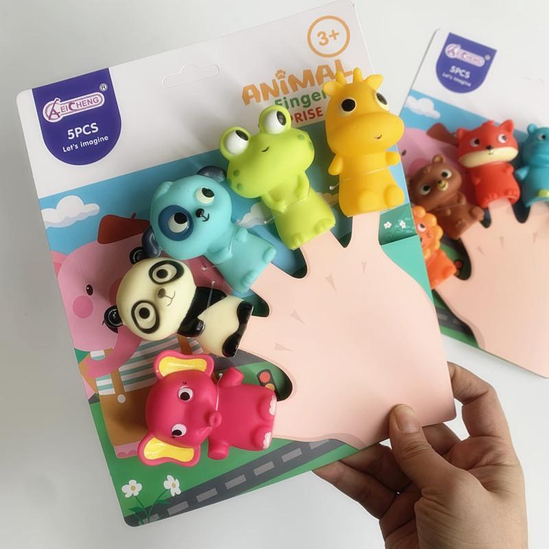5PCS Kids Animal Finger Puppet Toy Set Lion Elephant Bear Mini Animal Hand Puppet Storytelling Educational Gift Toy For Children