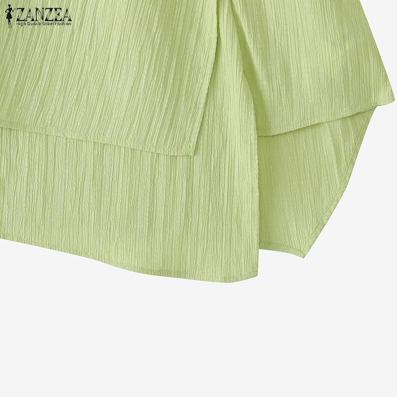 ZANZEA Women Casual Round Neck Short Sleeve Patchwork Irregular Blouse
