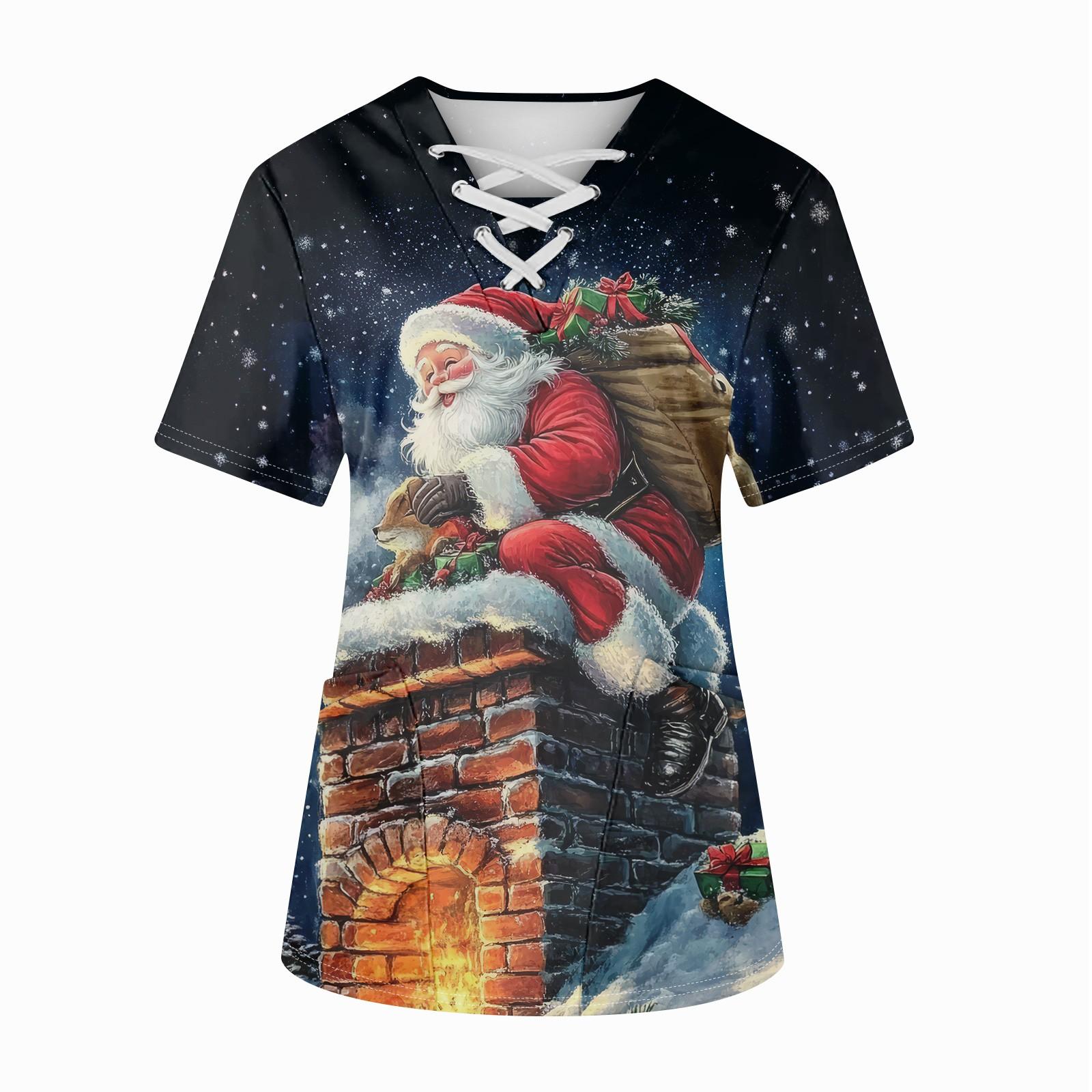 Плюс размерСкраб с принтом Рабочая форма Топы для женщин Крест V-образным вырезом — фото 14