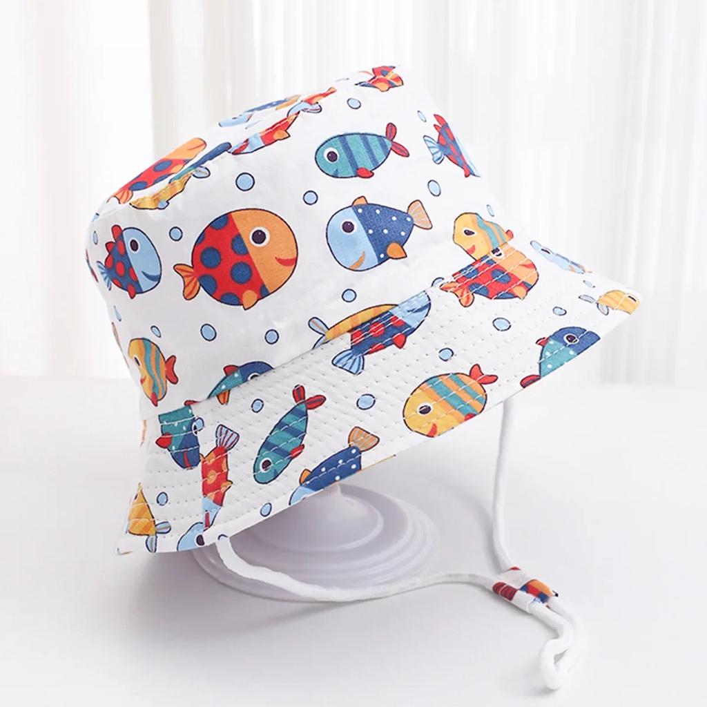 Baby Sun Hat Summer Kids Cartoon Dinosaur Print Soft Cotton Bucket Hat For Girls Boys Panama Beach UV Protection Cap Children