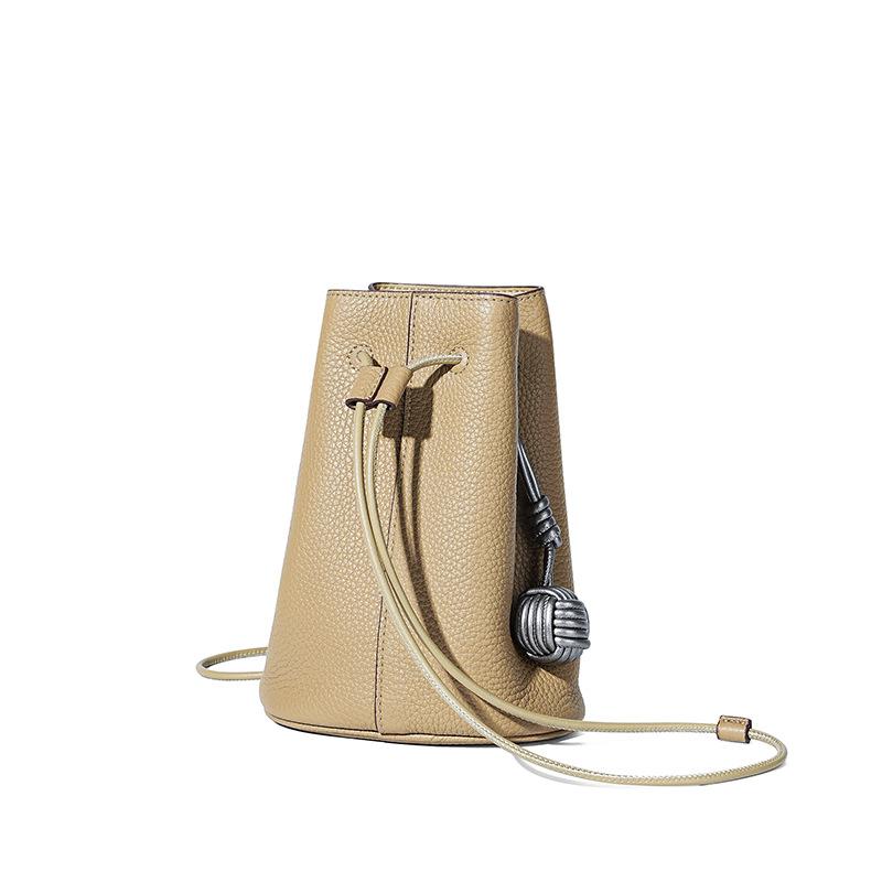 

Простая мини-сумка для мобильного телефона через плечо для женщин, модная высококачественная сумка-ведро из коровьей кожи первого слоя с завязкой на шнурке