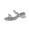 Fashion Temperament Internet Celebrity Explosion High Heel Slippers Women's Summer Wear 2025 New with Skirt Silver Cool Slippers