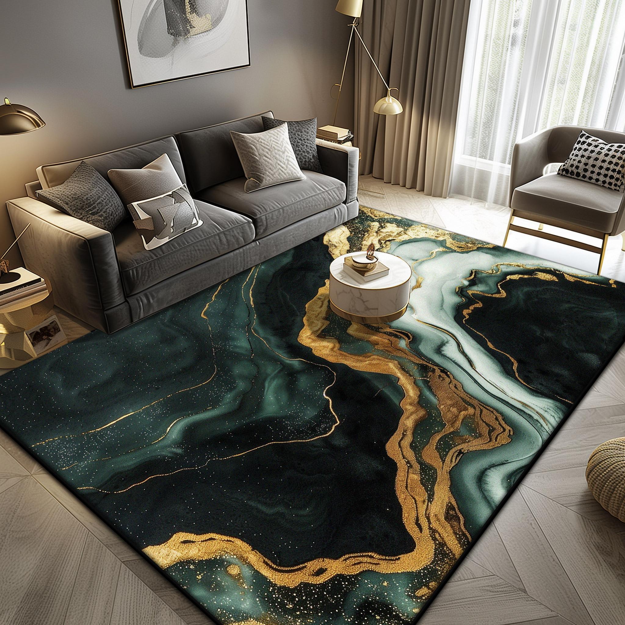

Luxury Marble Large Rugs for Living Room Decoration Sofa Black Gold Abstract Carpet Lounge Coffee Tables Soft Floor Mat Non-slip 60x90cm(23x35in)