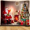 Merry Christmas Santa Claus Fireplace Print Pattern Tapestry Home Living Room Bedroom Decoration Background Cloth Tapestry
