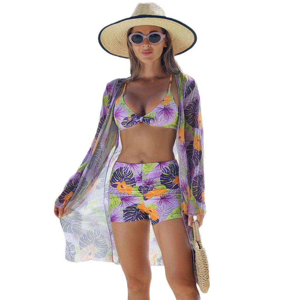 Fashion high-end sexy European and American bikini BIKINI three-piece women's swimsuit multi-color printed women's swimsuit