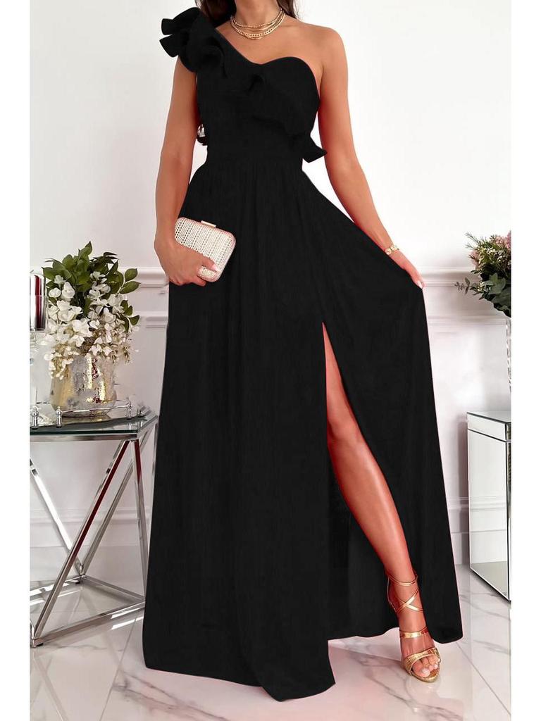2022 Sleeveless Ruffle Hem Slit Dress - European & American Women's Style
