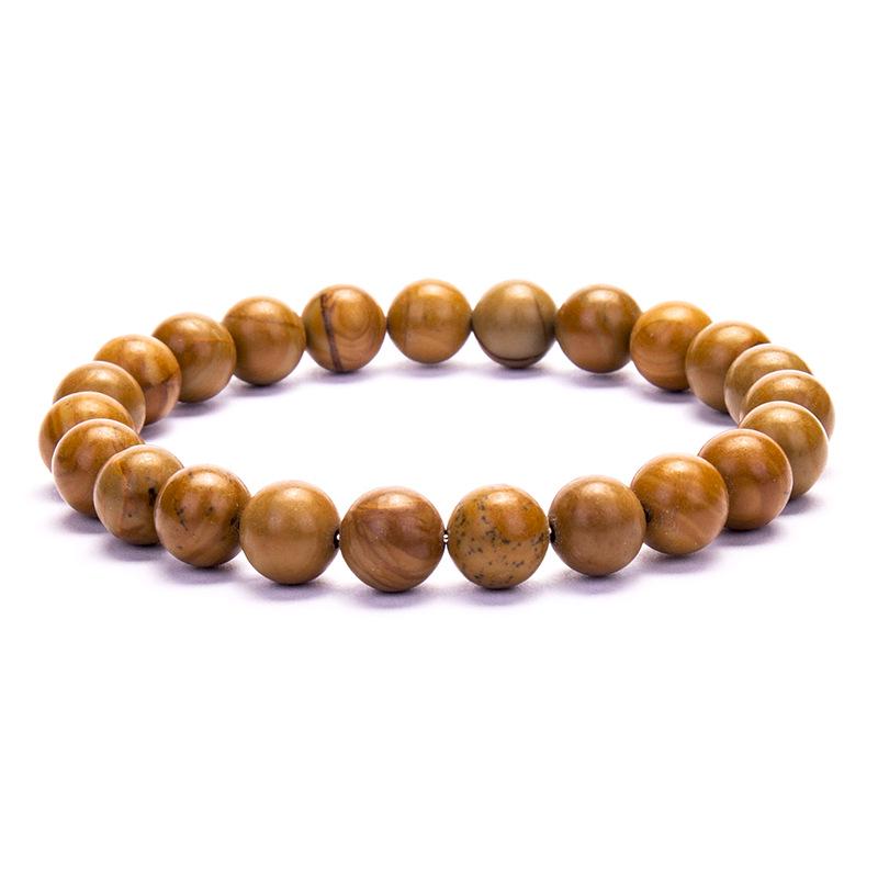 New European & American Style Cross Bracelet, 8MM Natural Stone Beaded Fashion Accessory