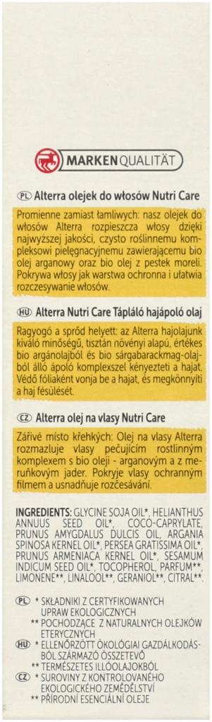 Alterra Nutri Care Hair Oil, Argan Oil, Dry And Brittle Hair
