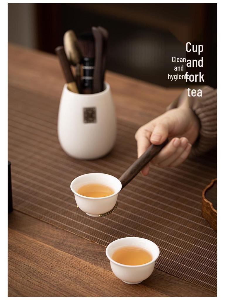 White Porcelain Kung Fu Tea Ceremony Set: 6-Piece Accessory Kit with Tea Clip, Needle, Teapot Brush for Home Use