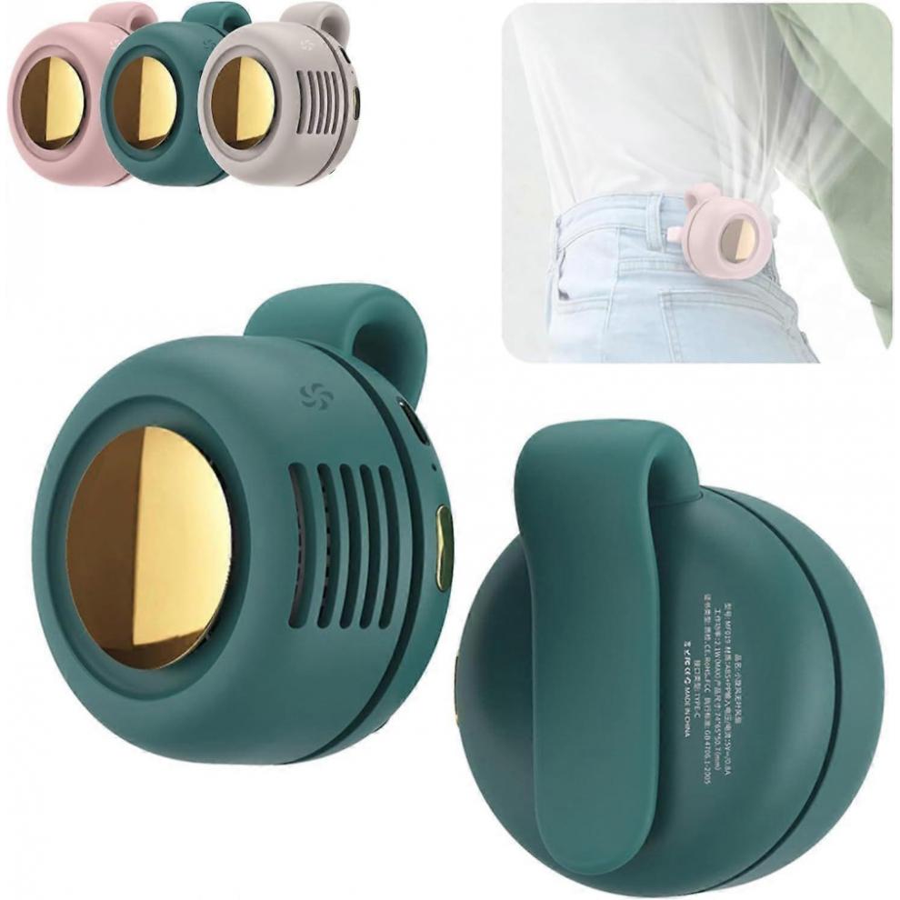 (Green) Portable Silent Mini Bladeless Fan Clip-on, Mini Fan with Clip, 2025 New Model, Adjustable 3-Speed Wall Hanging Fan, Compatible with Out