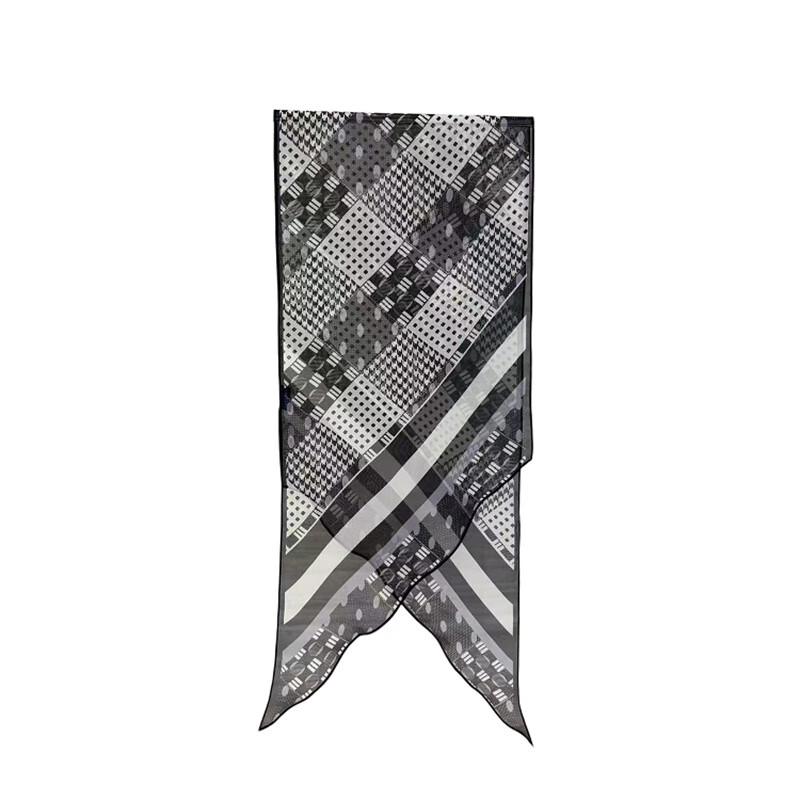 NINA SOLOR Houndstooth Patchwork Georgette Silk Scarf