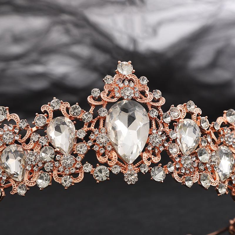 Vintage Rose Gold AB Color Crystal Bridal Tiaras Crown Baroque Rhinestone Diadem Crowns Wedding Hair Accessories Bride Headpiece
