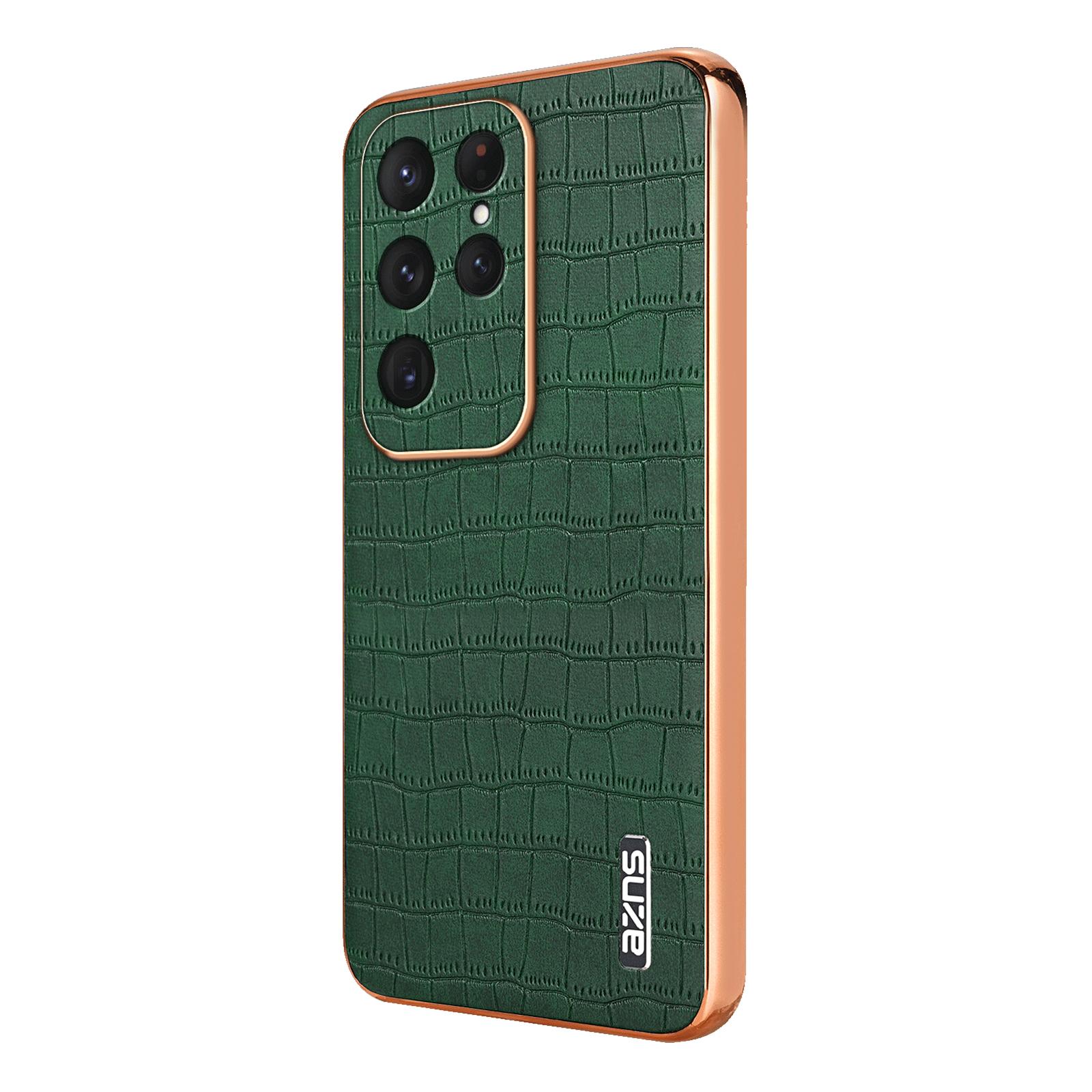 

AZNS For Samsung Galaxy S25 Ultra Case Electroplating Crocodile Texture PU+TPU Phone Cover Green