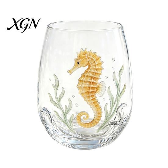 Personalized Daily Use Glassware Stemless Wine Glasses with Marine Animal Pattern, 420ml Capacity, High Borosilicate Halloween Themed Drinking