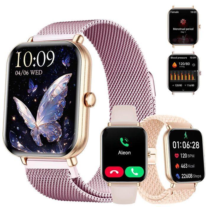 Montre connectée - WENZYLIQUOX - 1,75" TFT - Écran 360×360 IPS - SpO2 & fréquence cardiaque - 3 bracelets (acier, tressé, silicone)