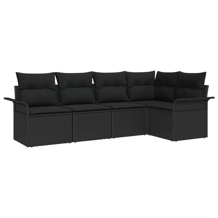 VidaXL Ensemble de canapé de jardin 5 pièces avec coussins en noir Poly Rattan 3345363
