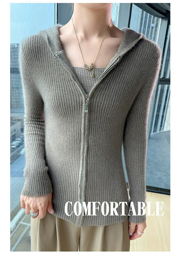Women's Slim Fit Cashmere Wool Hooded Cardigan - 100% Pure Wool, Zippered, Autumn/Winter Knit Sweater Coat