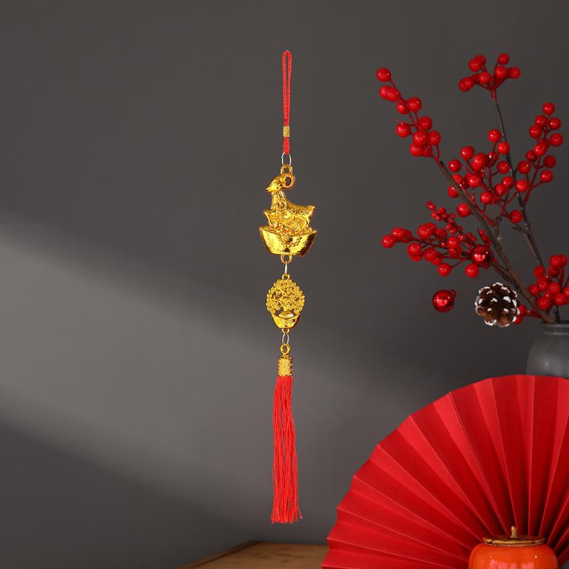 2027 Chinese New Year Goat Hanging Ornaments Gold Lucky Design Red Tassels Spring Festival Home Wall Decor