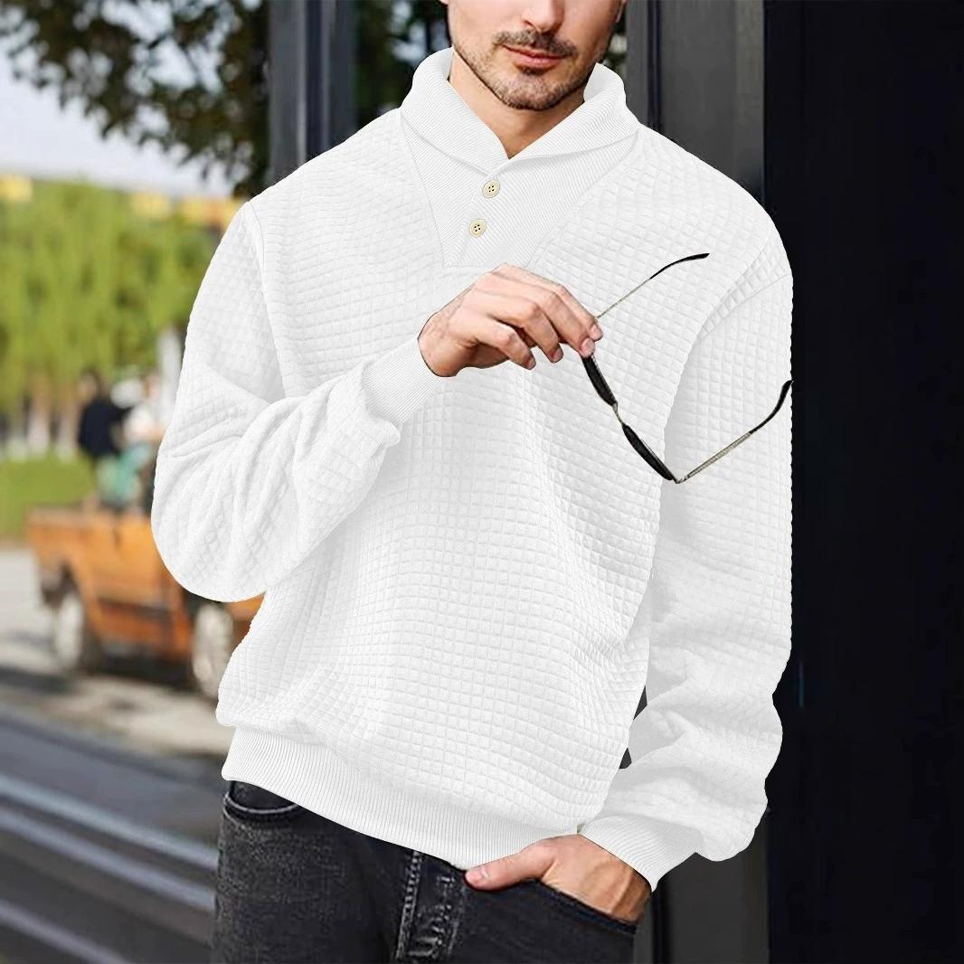 

Men s Casual Loose Fit Solid Color Collared Sweater Sporty Plaid Design Comfortable Soft Material Streetwear Style Hoodie S белый